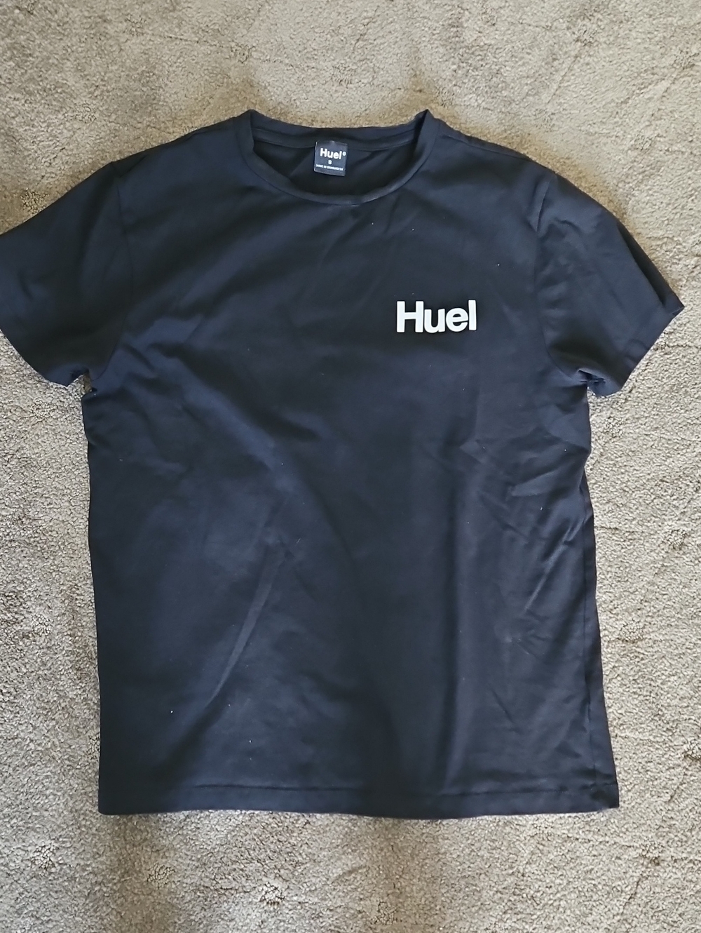HUEL Unisex Stretchy Black Crewneck Tee with White Logo